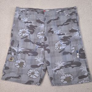 Kenpo Cargo Shorts‎ Mens 42 Blue Camo Floral Plaid Hawaiian